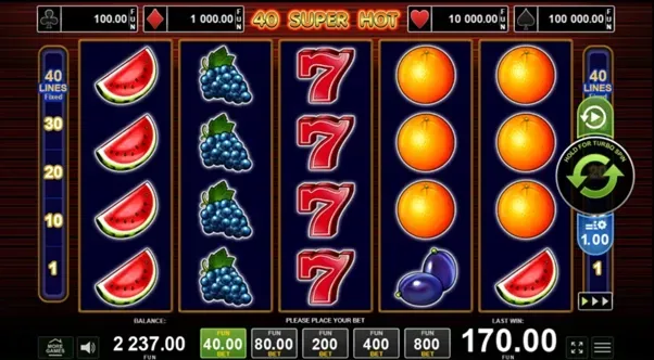 40 Super Hot Online-Spielautomat 40 Super Hot mit Früchten und Siebenern