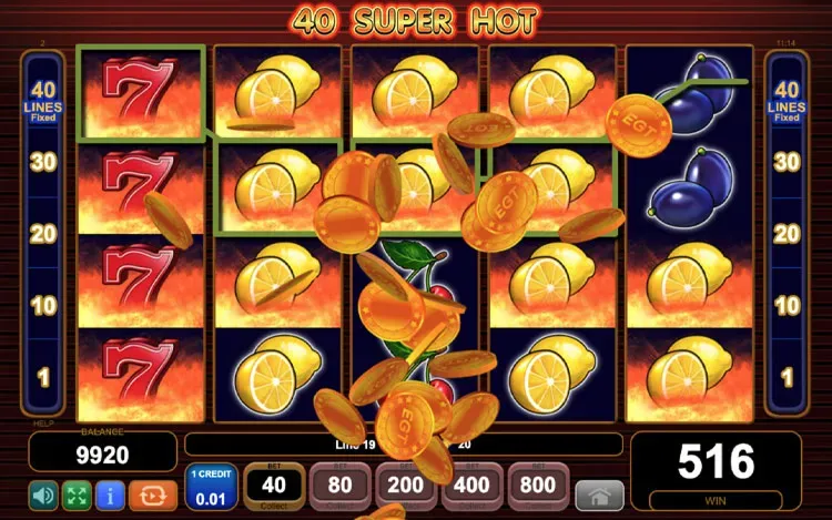 40 Super Hot Gewinn bei 40 Super Hot Spielautomat mit Goldmünzen