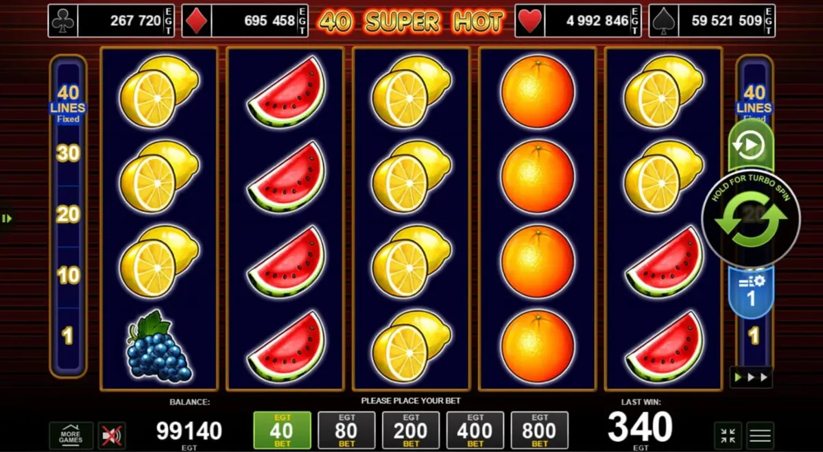 40 Super Hot Online-Spielautomat 40 Super Hot mit Fruchtsymbolen